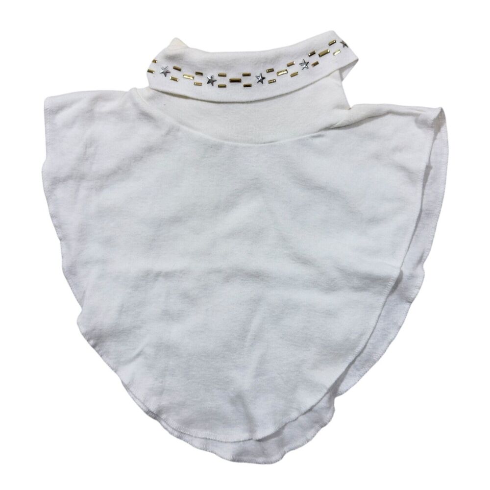 Women's White Cotton Half Top Blouse Winter Solid Stud Collar Hijab Neck Warmer